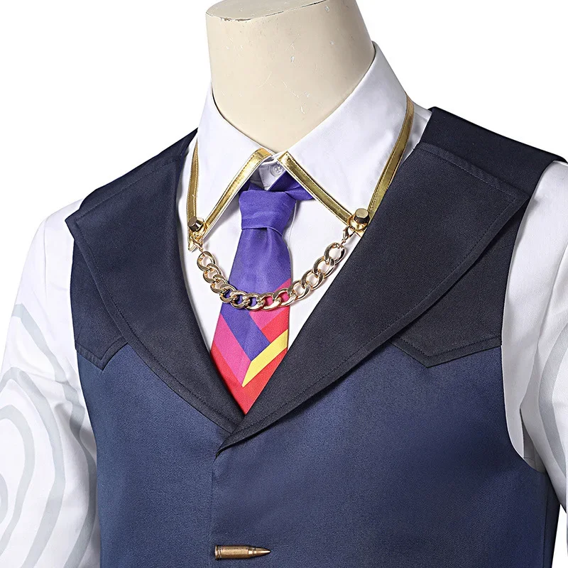 Game Valorant Kamer Cosplay Kostuum Wit Shirt Vest Broek Riem Handschoenen Stropdas Custom Pak Halloween Carnaval Kostuum Voor Mannen