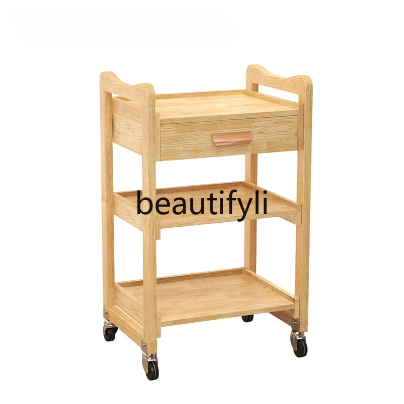 أداة رف خاصة بثلاث طبقات من الخشب الصلب متعددة الوظائف لصالونات التجميل مع درج لصالون الشعر #2