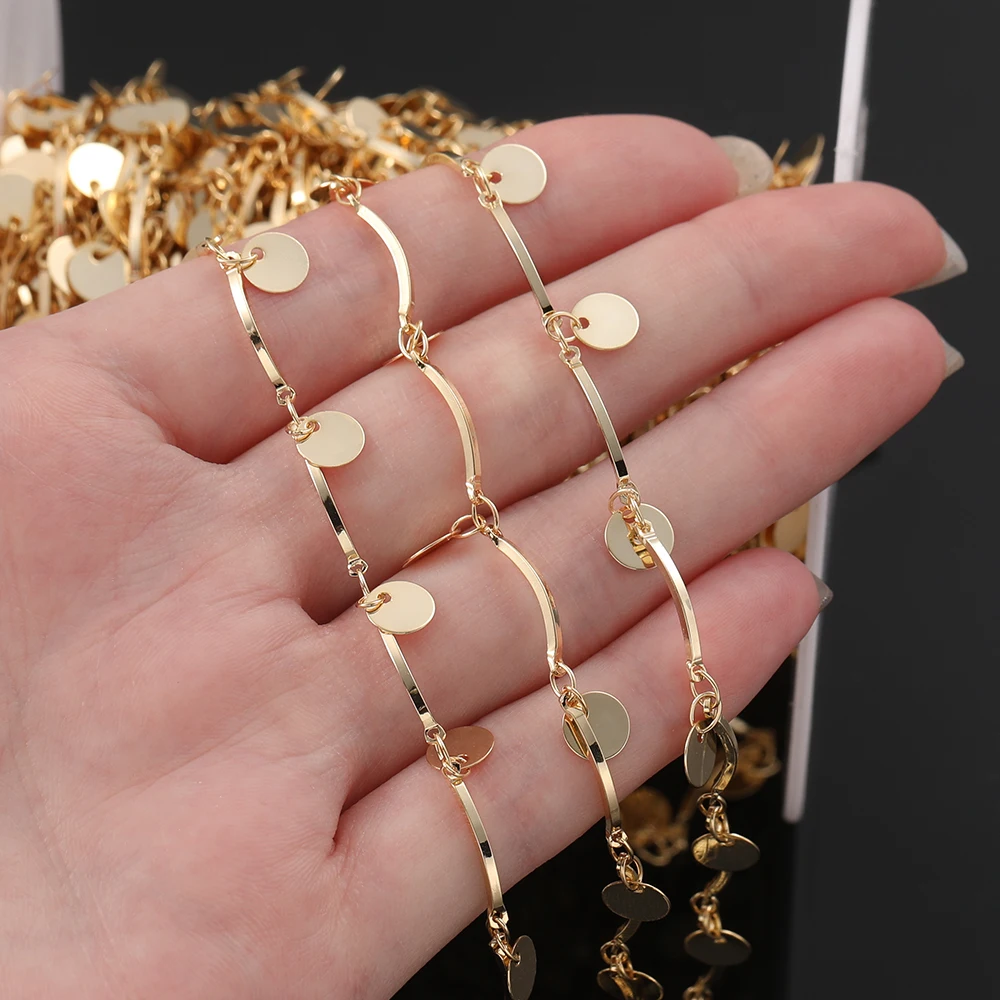 1 Meter/lot 15Mm 14/18K Warna Emas Rantai Berlapis dengan Liontin Bulat untuk Buatan Tangan DIY Gelang Kalung Pembuatan Perhiasan Persediaan