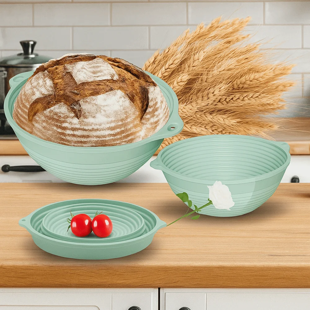 Silikon-Brotschutzkorb, rund/oval, platzsparende Teigschutzschale, faltbar, integrierter Stahldraht