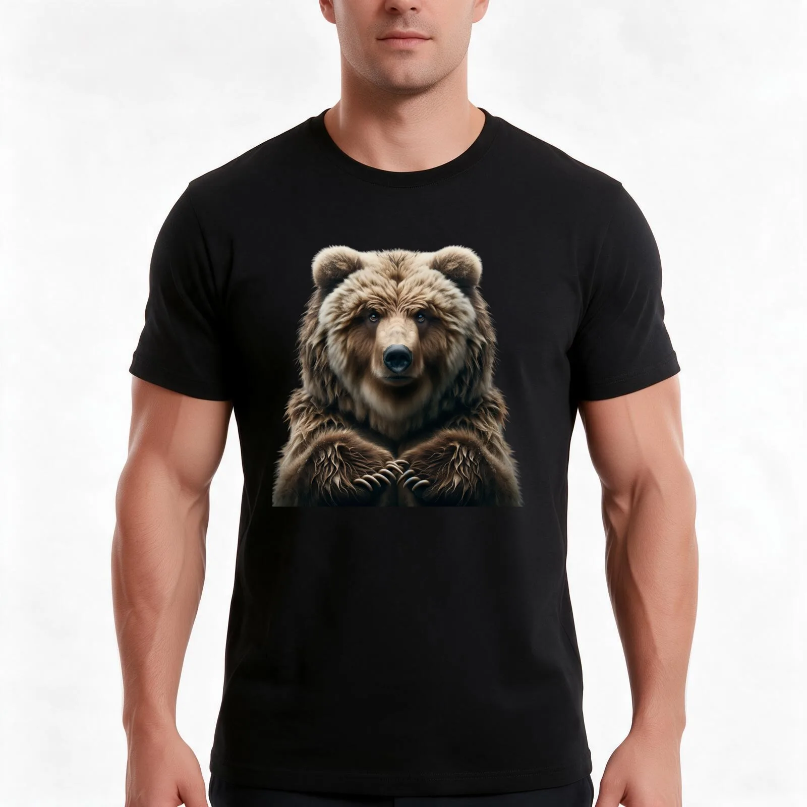 Grizzly Bear Art Tee for Wildlife Fans T-Shirt Summer Casual Cotton Tee Oversized Streetwear Tops Vintage Graphic Print