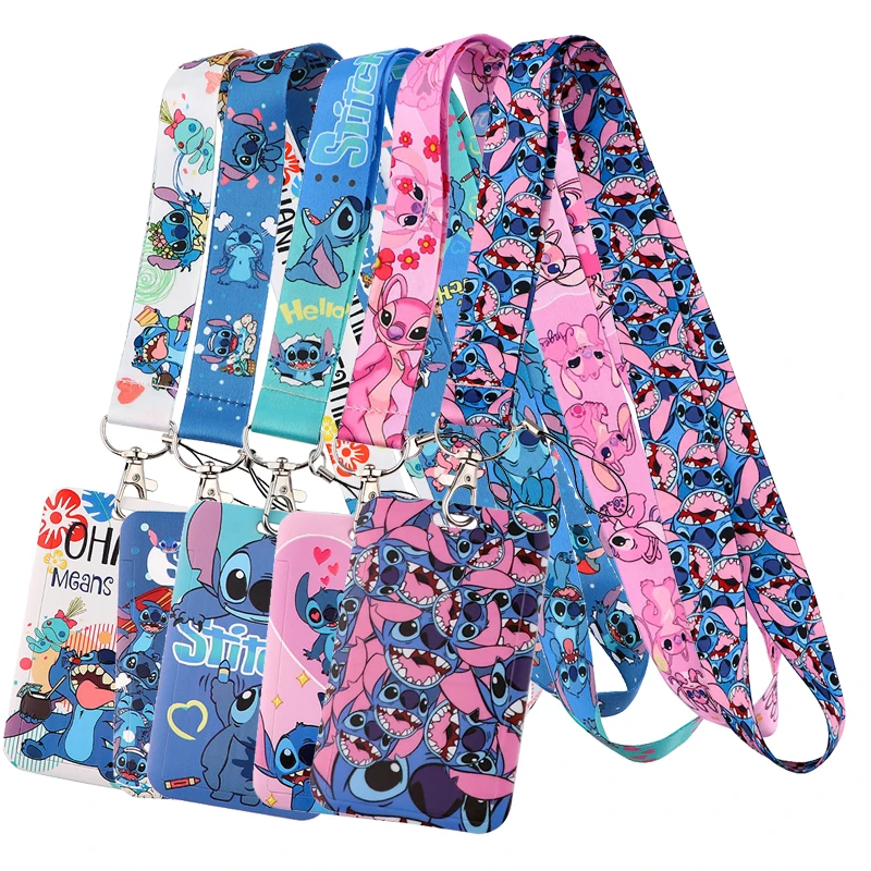 D1032 Anime Stitch Anime Lanyards Keys Chain ID Credit Card Cover Pass Charm Neck Straps For Friends Fashion Accessories Gifts