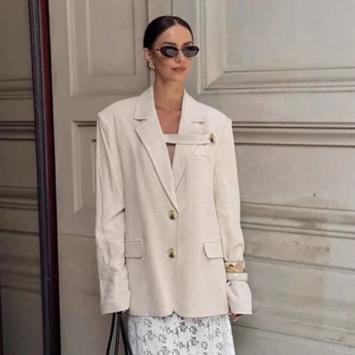 

Eleganyt Autumn Women's Blazers Lapel Collar Shoulder Pads Single Breasted Pockets Lady's Suit Coat Commuting Office Lady's Coat