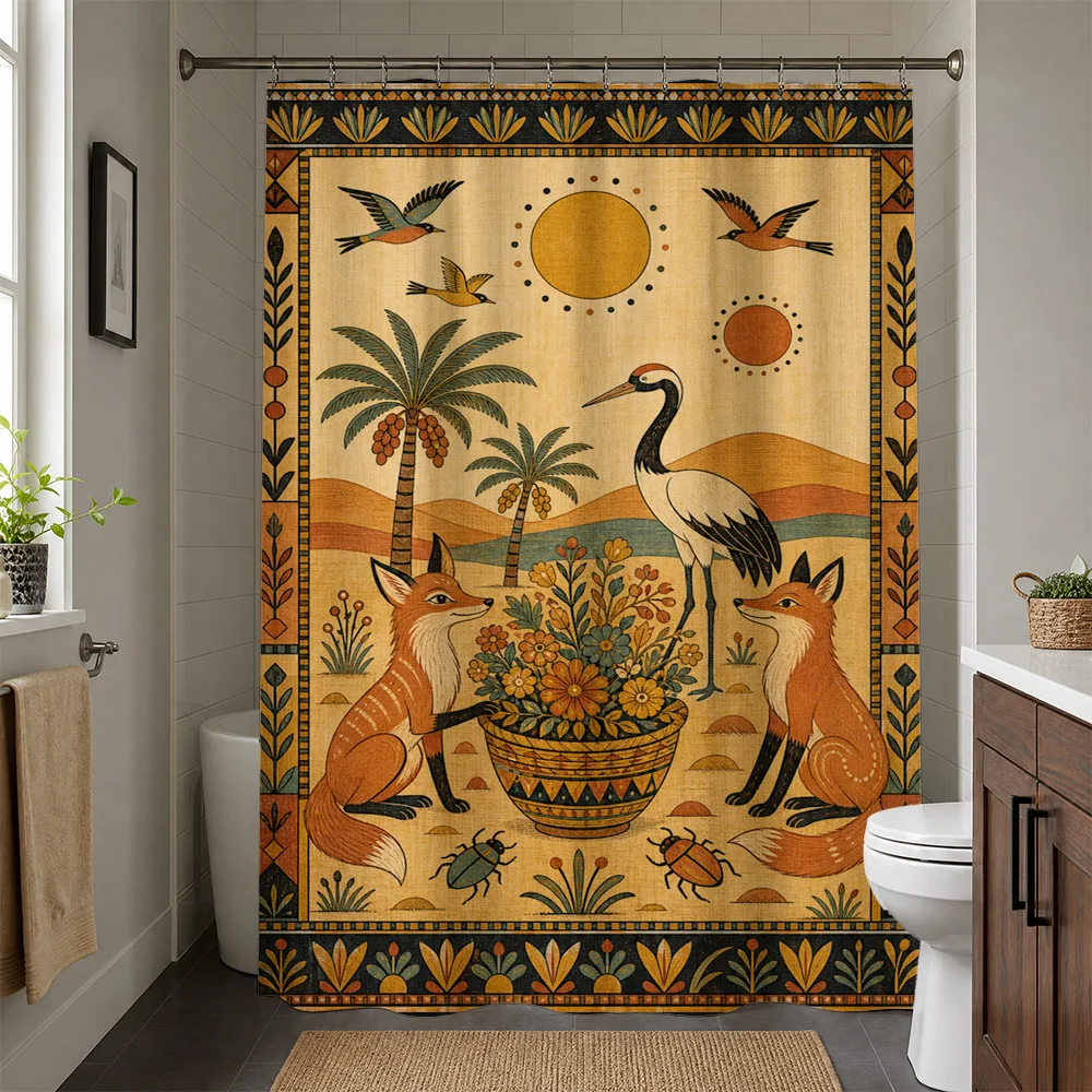 Boho Tropical Flamingo Fox Waterproof Shower Curtain Jungle Rainforest Boho Chic Bathroom Decor Tapestry Print Waterproof Liner