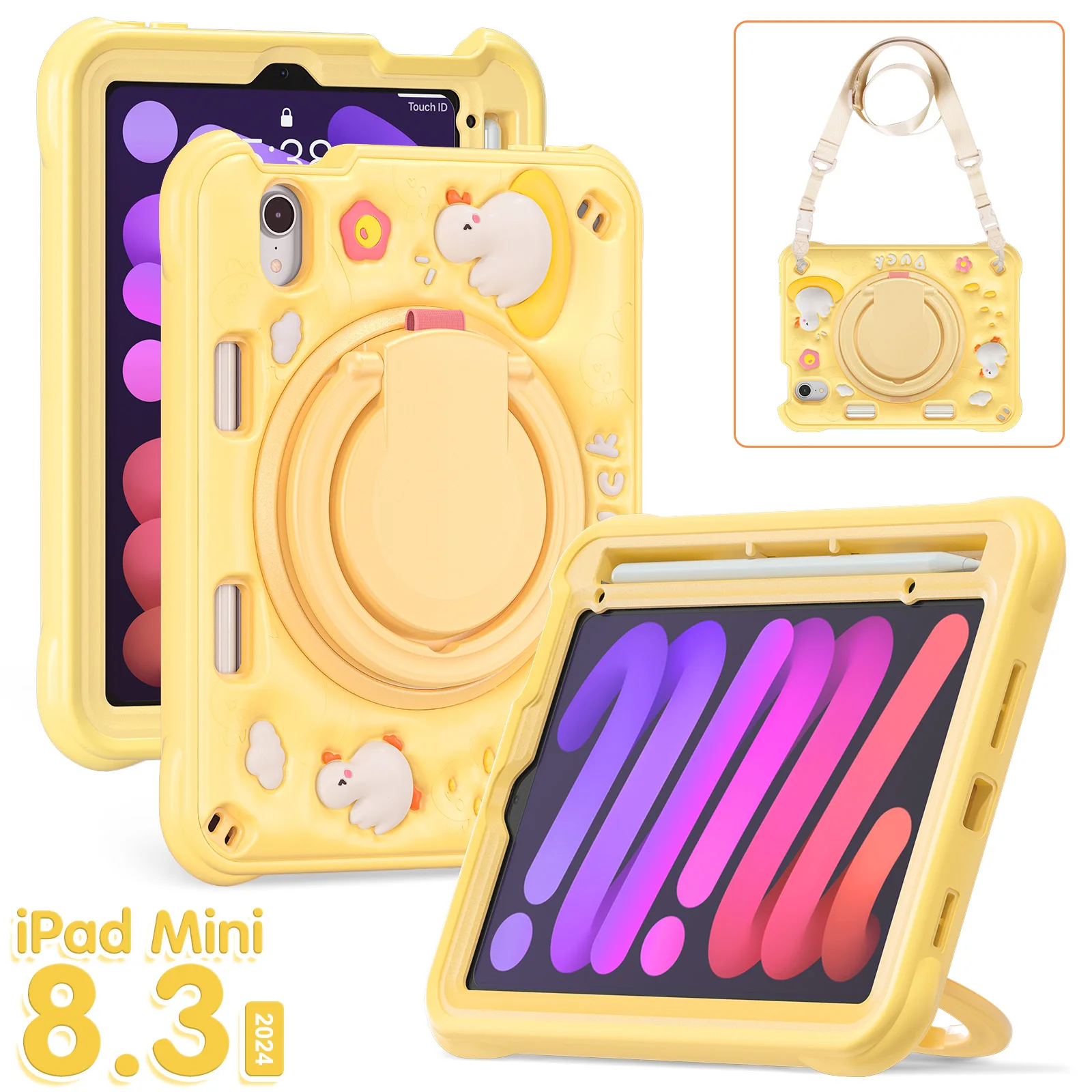 

Детский универсальный чехол с рисунком для iPad Mini A17 Pro 2024 6 2021 8.3 A2993 A2995 A2996 A2567 A2568 A2569 с вращающейся ручкой