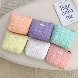 Love Pattern Quilted Makeup Bag Fashin Cotton Solid Color Handbag Inner Pouch Large Capacity Zipper Women Comestic Case