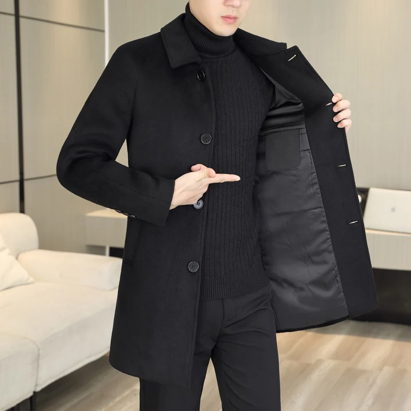 High Quality Fashion Single Sided Coat for Autumn/Winter 2022 New 50 Wool Men\'s Single Breasted Medium Long Wool Coat  M-4XL