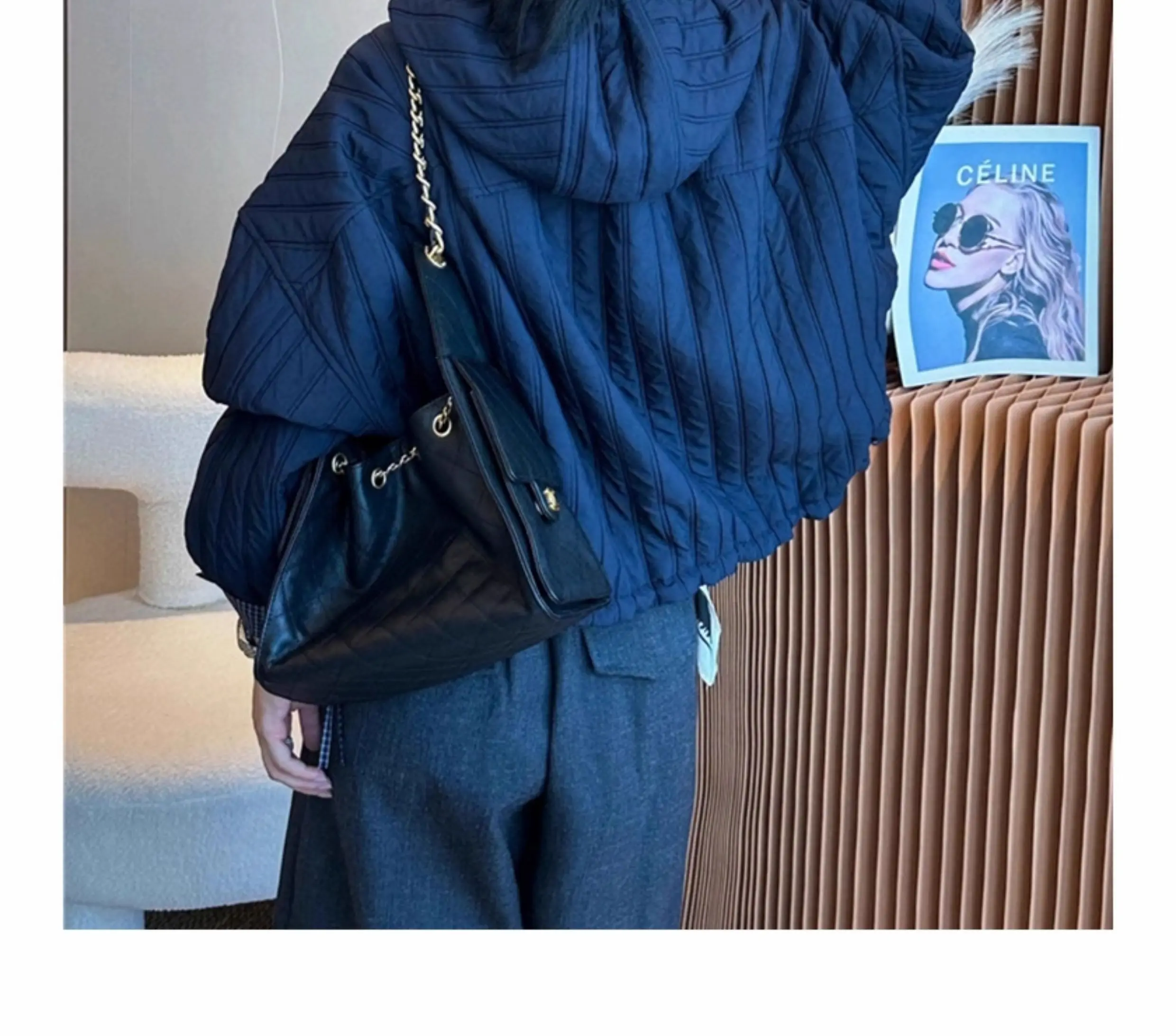 Korean Loose Hooded Plaid Patchwork Quilted Coat for Women Autumn Winter Casual Cotton Padded Jacket Women Zip Up Cropped Parkas