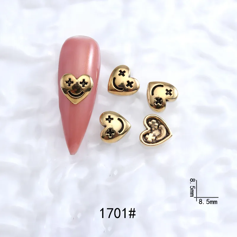 2023 Nail Enhancement New Network Red Vintage Alloy Moon Heart Letter Love Smiley Face Nail Alloy Diamond Decoration 10pcs