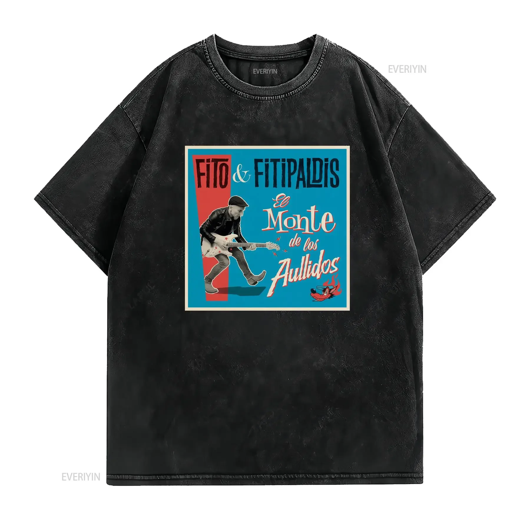 Fito Fitipaldis El Monte De Los Aullidos Álbum 2025 Camiseta Cuello Redondo Casual Tejido Ligeramente Elástico Corte vintage