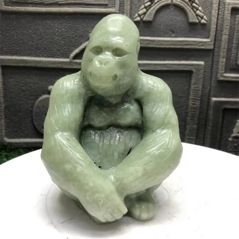 

14CM Natural Hsiuyen Jade Chimp Carving Healing Stone Crystal Animal Crafts Gift Room FengShui Decorate Gift 1pcs