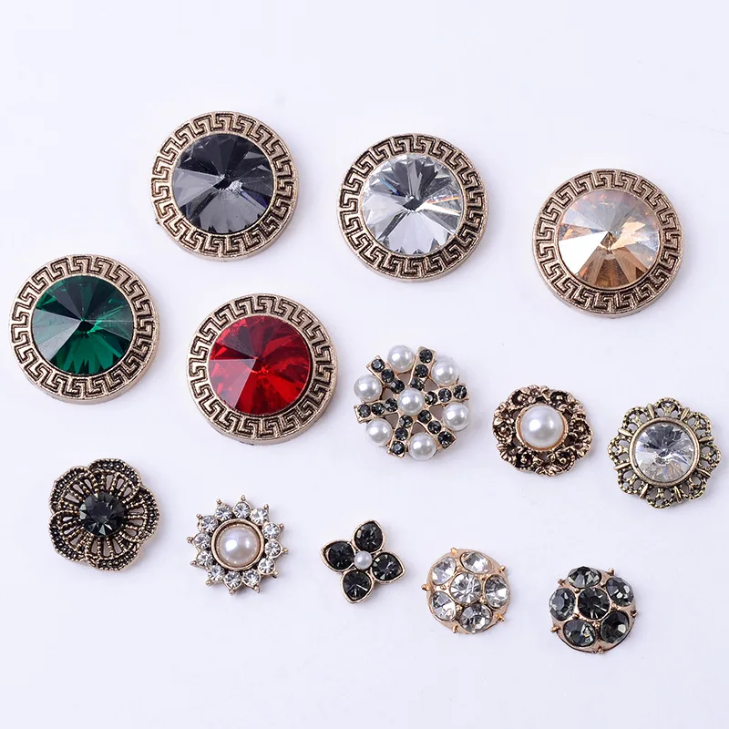 DIY headgear hair accessories hole shoe material, retro alloy rhinestone pearl round flower accessories wholesale