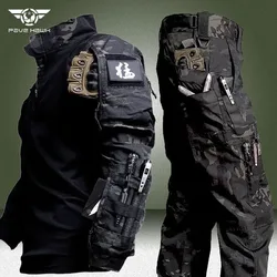 Herbst Kampf setzt Männer atmungsaktive verschleiß feste Trainings uniform Armee Multi-Pocket Cargo hose 2 Stück Anzüge Camo taktisches Set