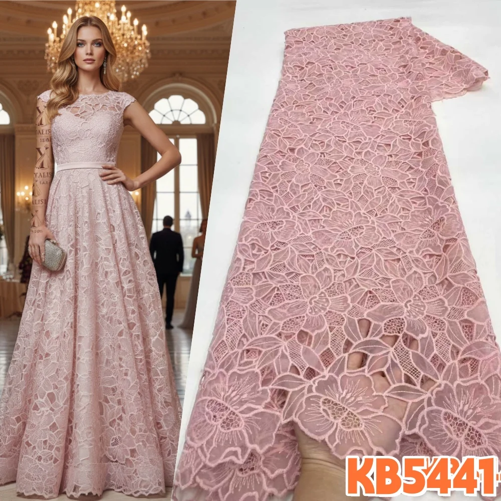 

White Lace Fabrics 5 Yards High Quality Hollow Chiffon Guipure Embroidery Fabric French Mesh With Sequence for Sewing KB5441