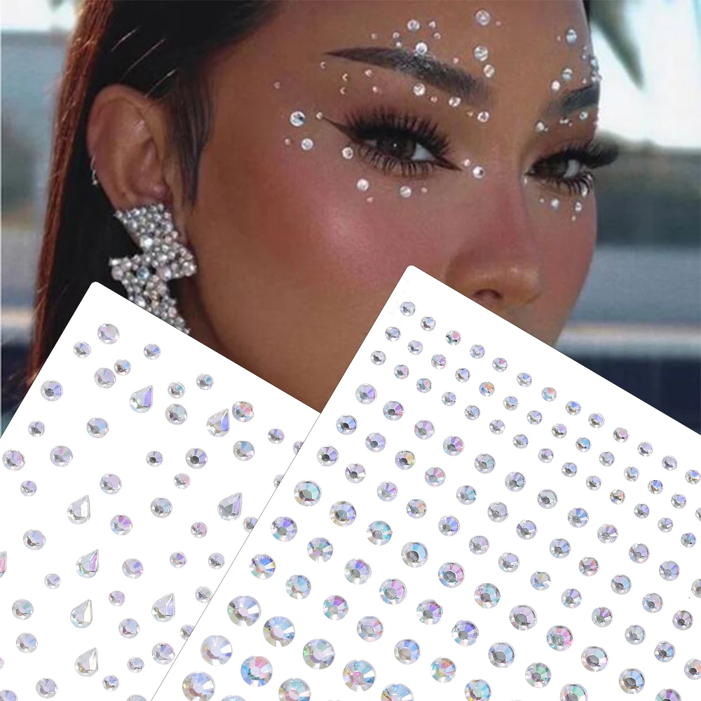 1Pcs Face Diamond Gem Sticker 5D Colorful Rhinestone Tattoo Eyeshadow Stickers fo Festival Nail Body Makeup Bling Jewel DIY Deco