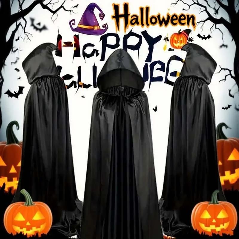 Grim Reaper Cosplay Preto Mago Robe Manto Capa Traje para Halloween Adultos e Crianças Festa Performance Outfit