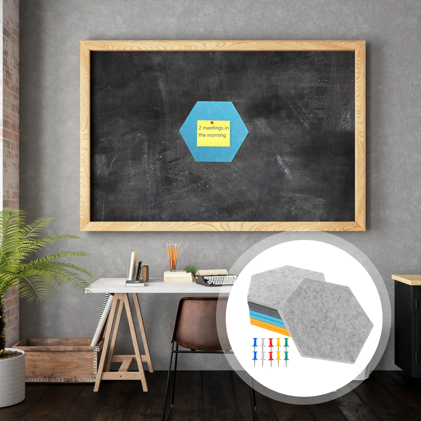 

8 Pcs Hexagonal Felt Board Decoration Self Adhesive Note Photo Wall Sticker Plastic Tack Pin Boards Office Display Bulletin