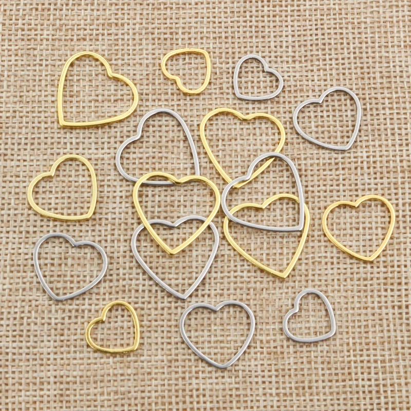 20pcs Heart Charm Gold Stainless Steel Pendant Open Bezels Hollow Pressed Resin Frame Mold Bezel DIY Jewelry Making