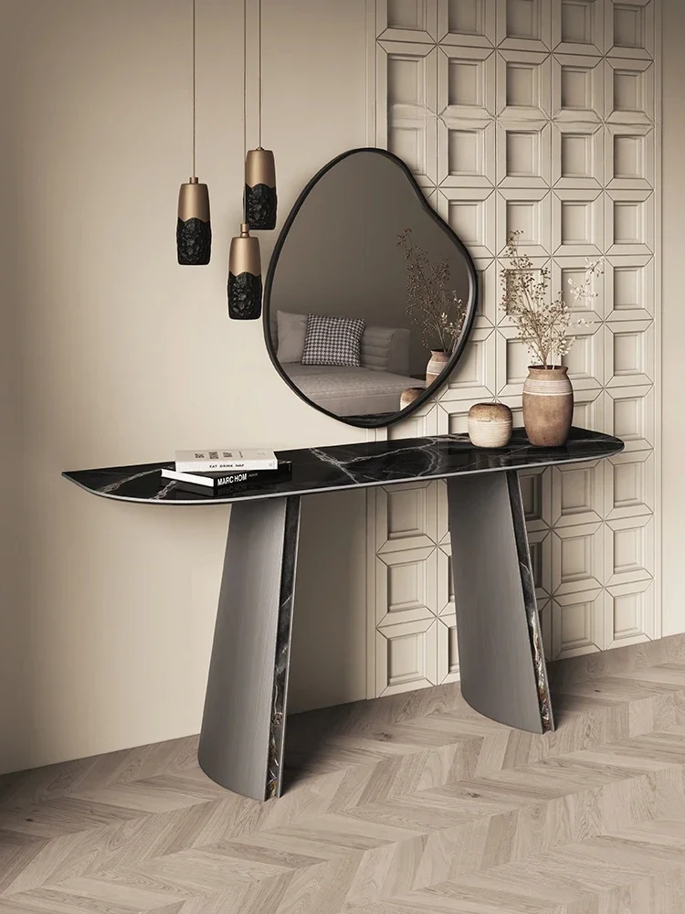 

Italian-Style Light Luxury Rock Plate Surface Stainless Steel Feet Home Wall Super Narrow Console Tables
