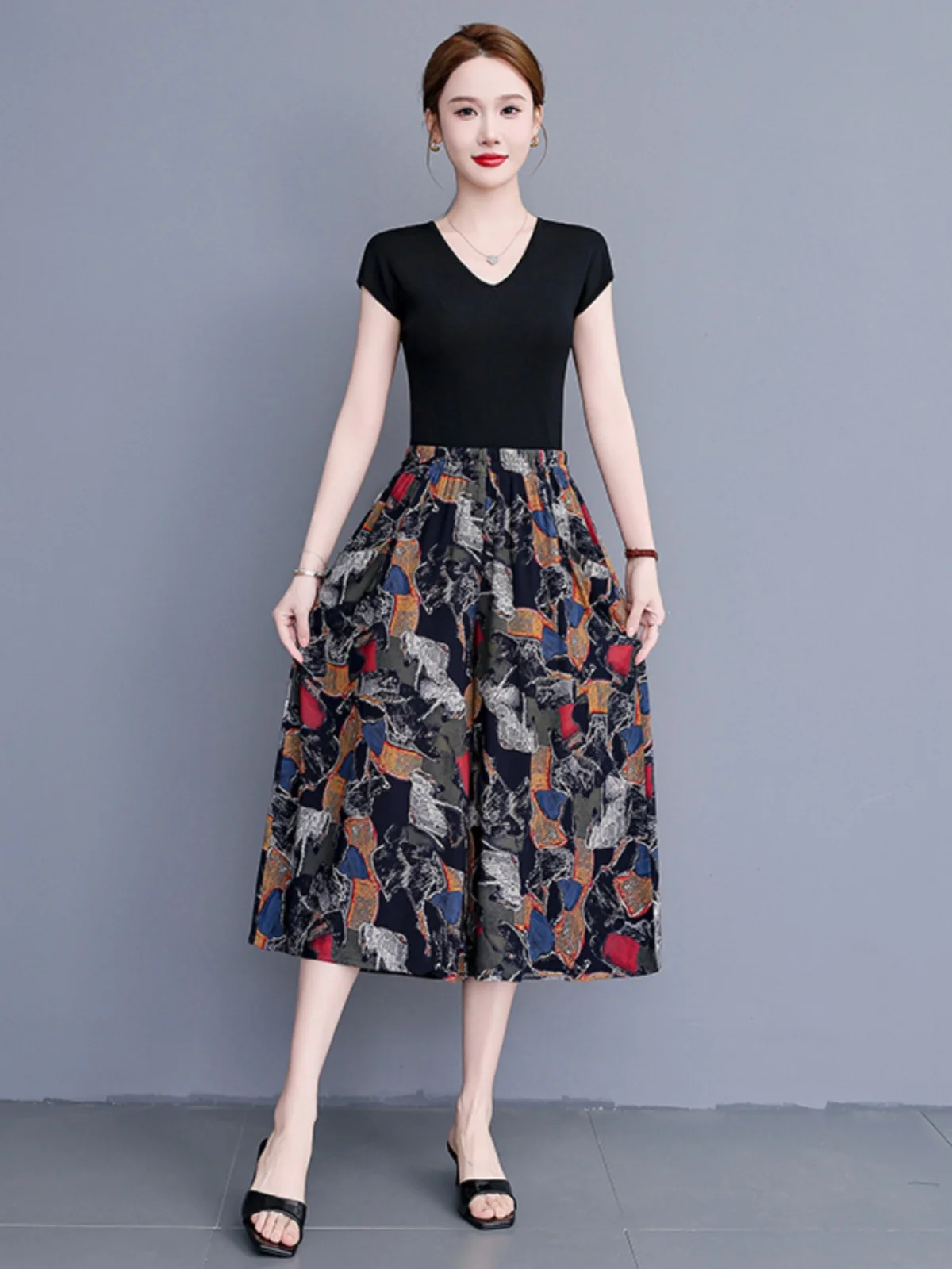 الصيف السراويل كبيرة الحجم النساء جديد لينة فضفاضة مرونة الخصر مخطط بنطال ذو قصة أرجل واسعة الصيف Vintage الملابس عالية الجودة E8837