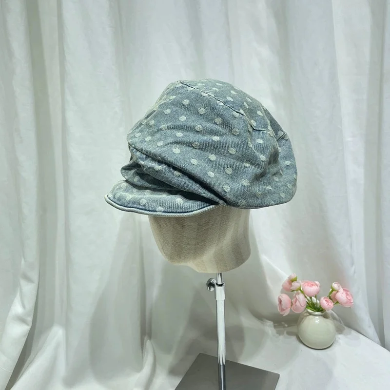 Washed Denim Beret for Women Spring/Summer Vintage Bohemian Artist Octagonal Cap Fashionable Casual Newsboy Cap