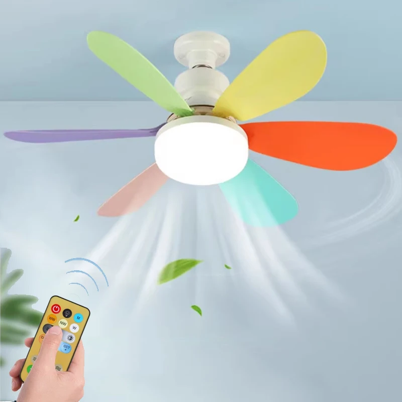 20.5-inch LED Light 40W Ceiling Fans For Bedroom Living Room With Remote Dimming Function Fan E27 Converter Base Smart Silent