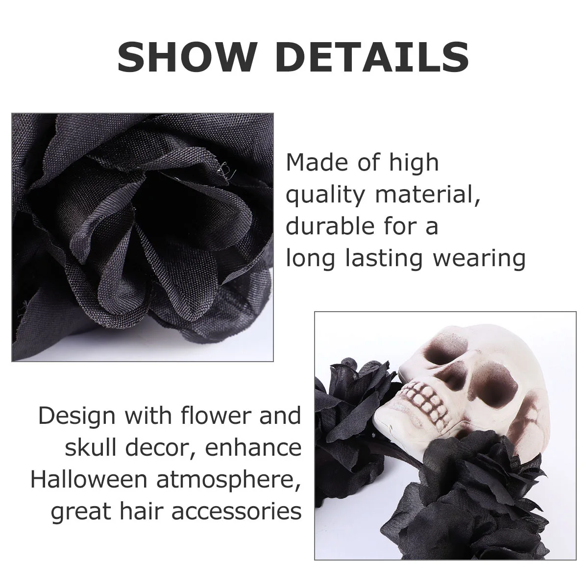 

Аксессуары для волос с черепом, повязка на голову с цветком черной розы на Хэллоуин, легкая эластичная удобная вечеринка на Хэллоуин, косплей