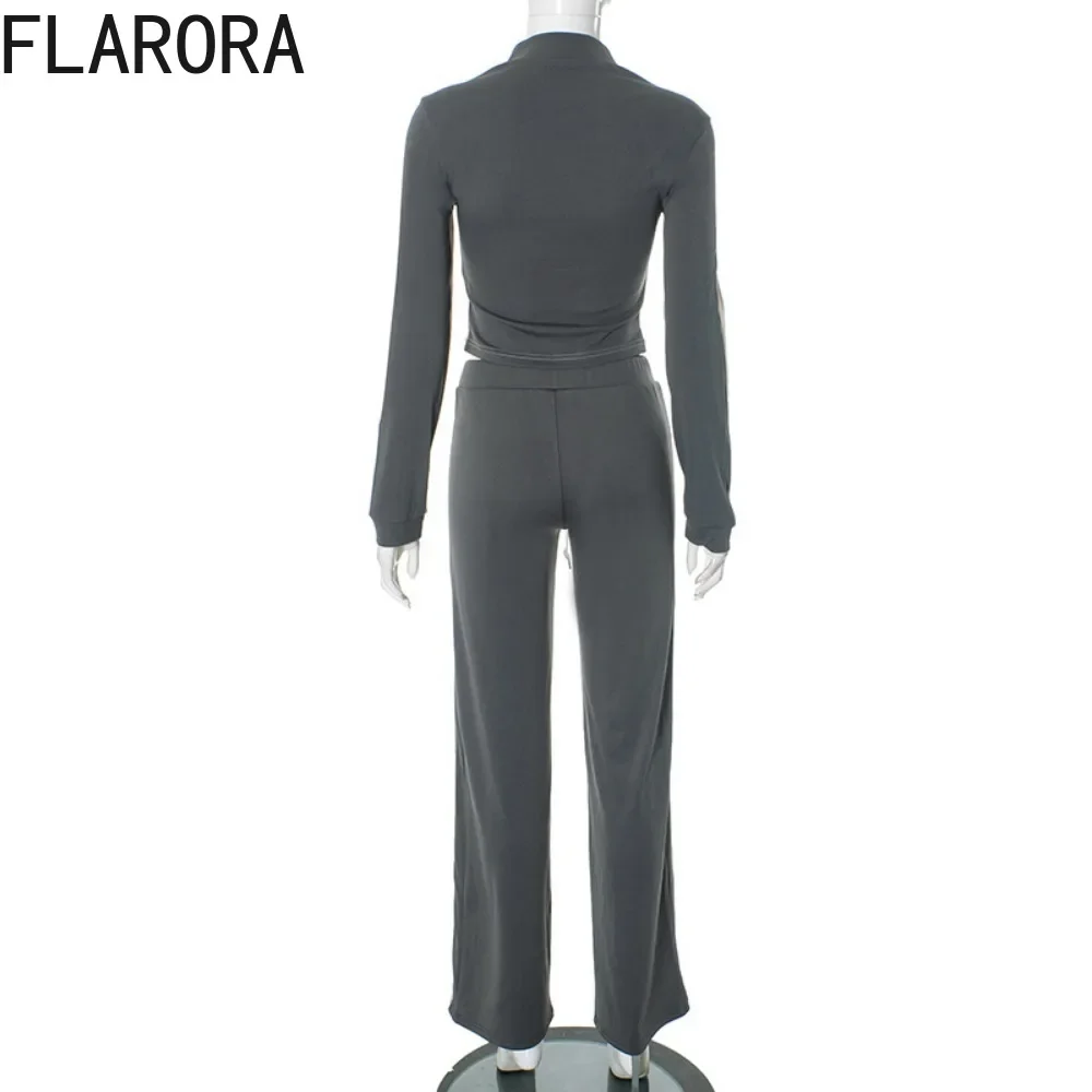 FLARORA-Ensemble deux pièces décontracté pour femme, veste courte à manches longues et pantalon de survêtement, survêtements de rue, patchwork sportif, wstring de proximité, automne