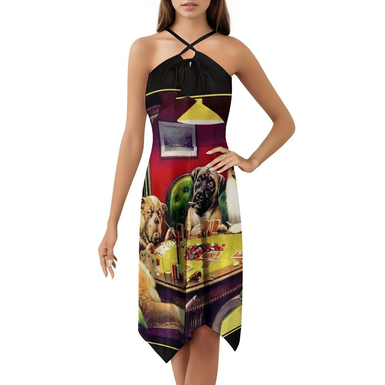 الكلاب لعب البوكر: فستان حفلات نسائي عتيق باللونين البني والسيجلو ملابس الشارع الشهير ملابس نادي مطبوعة عصرية للكلاب النسائية #5