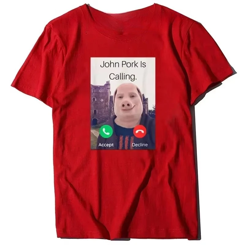 2026 New Cool John Pork Is Calling Answer Call Phone Women and Men T-Shirt Humor Funny Pig Lover Graphic Tee Top Streetwea