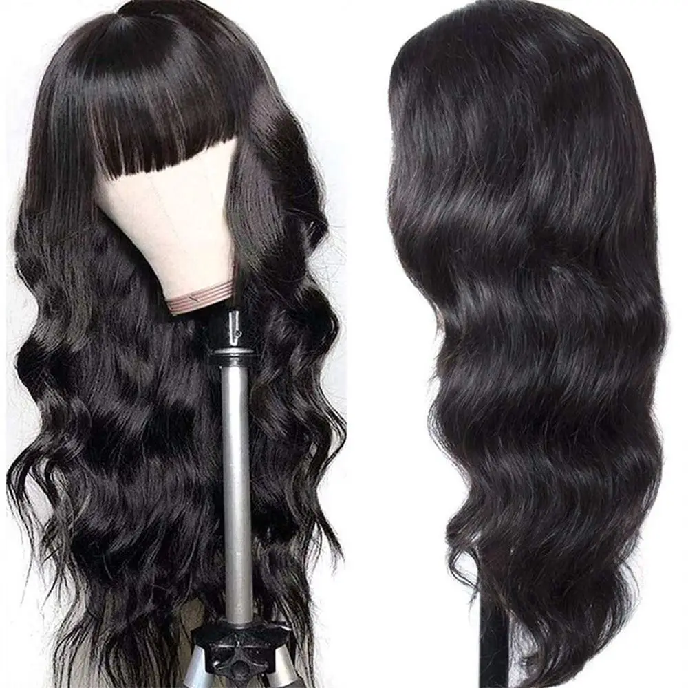 Women's Bangs Black Long Curly Hair High Temperature Fiber Synthetic Wigs Pelucas Hair Daily Party Use