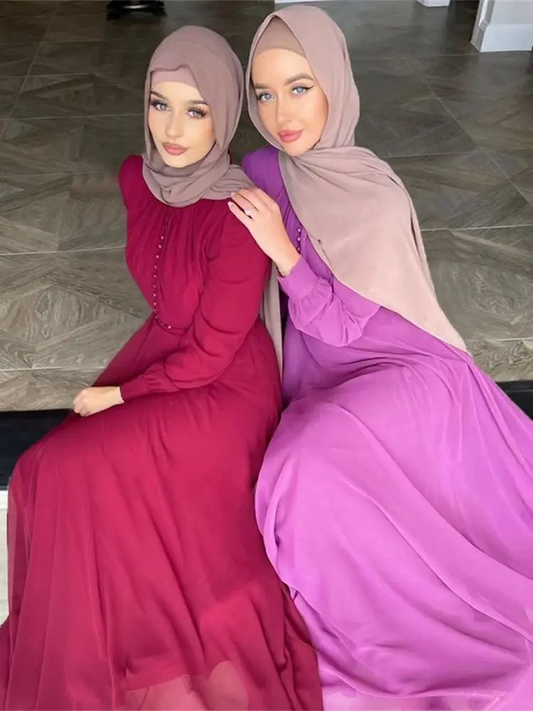 Ramadan Eid Chiffon Abaya Dubai Luxury 2024 Abaya musulmano per le donne abiti caftano abbigliamento islamico Robe caftano Marocain Femme