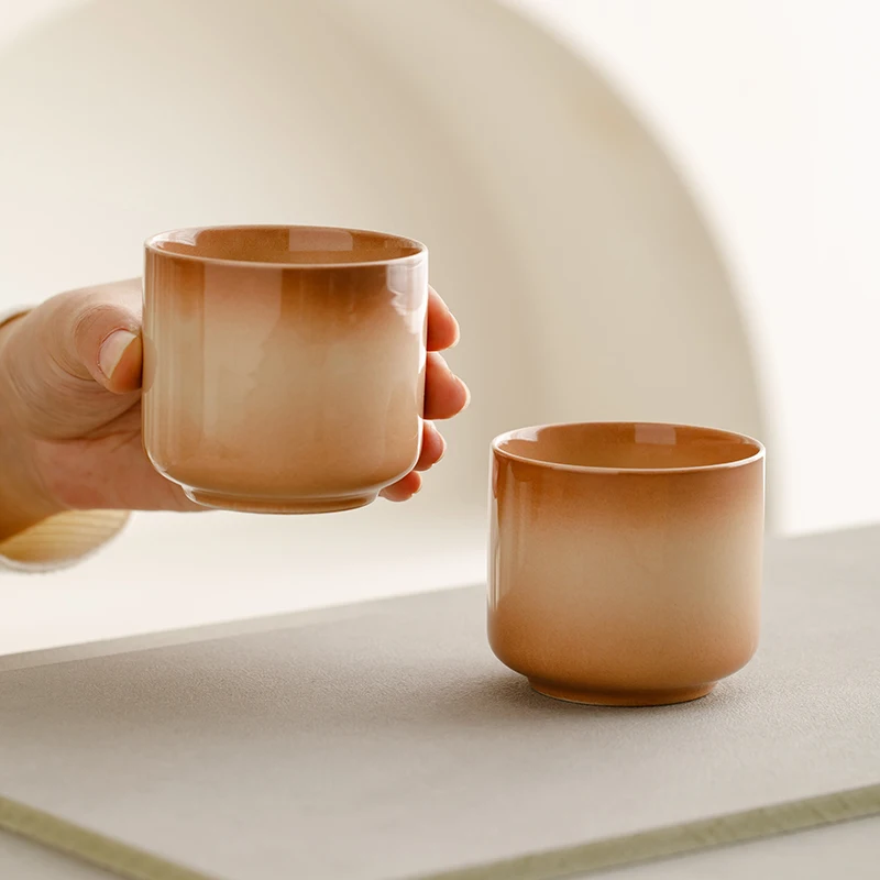 姚変更ブラウンストレートチューブコーヒーカップラテアートカップ徳華陶器60ml大型ティーカップストレートボディウォーターカップ