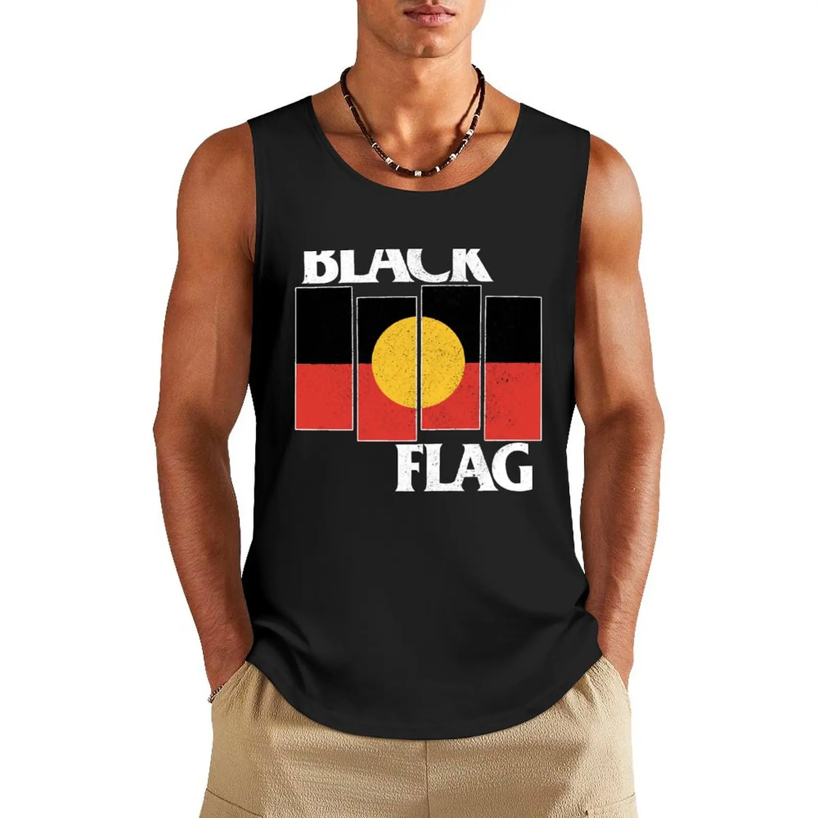 

Indigenous Black Flag [Black Worn Look] Tank Top Men gym sportswear cute tops