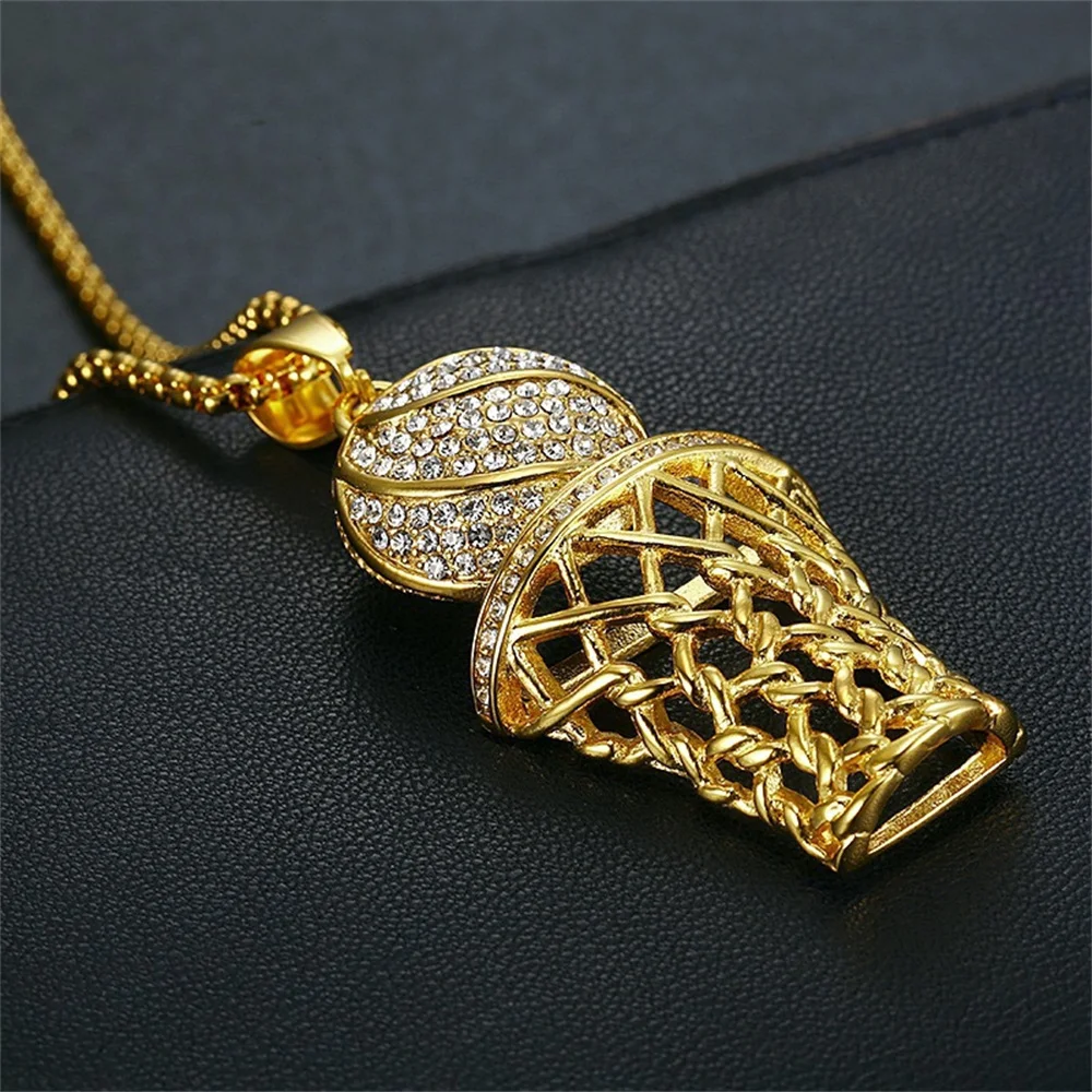 Anztilam Basket No Fade 316L Stainless Steel Iced Out Pendant with Long Link Chain Necklaces for Women Men Hip Hop Jewelry