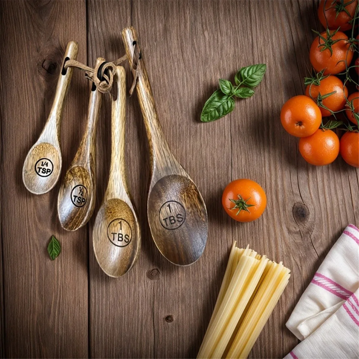 Robuster Messlöffel aus Backenholz, 4-teiliges Set, Gewürzlöffel,