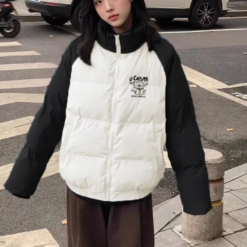 Parkas Women Printed Panelled Ins Winter Korean Fashion Loose Fit Windproof All-match Daily Harajuku Streetwear Popular Chic