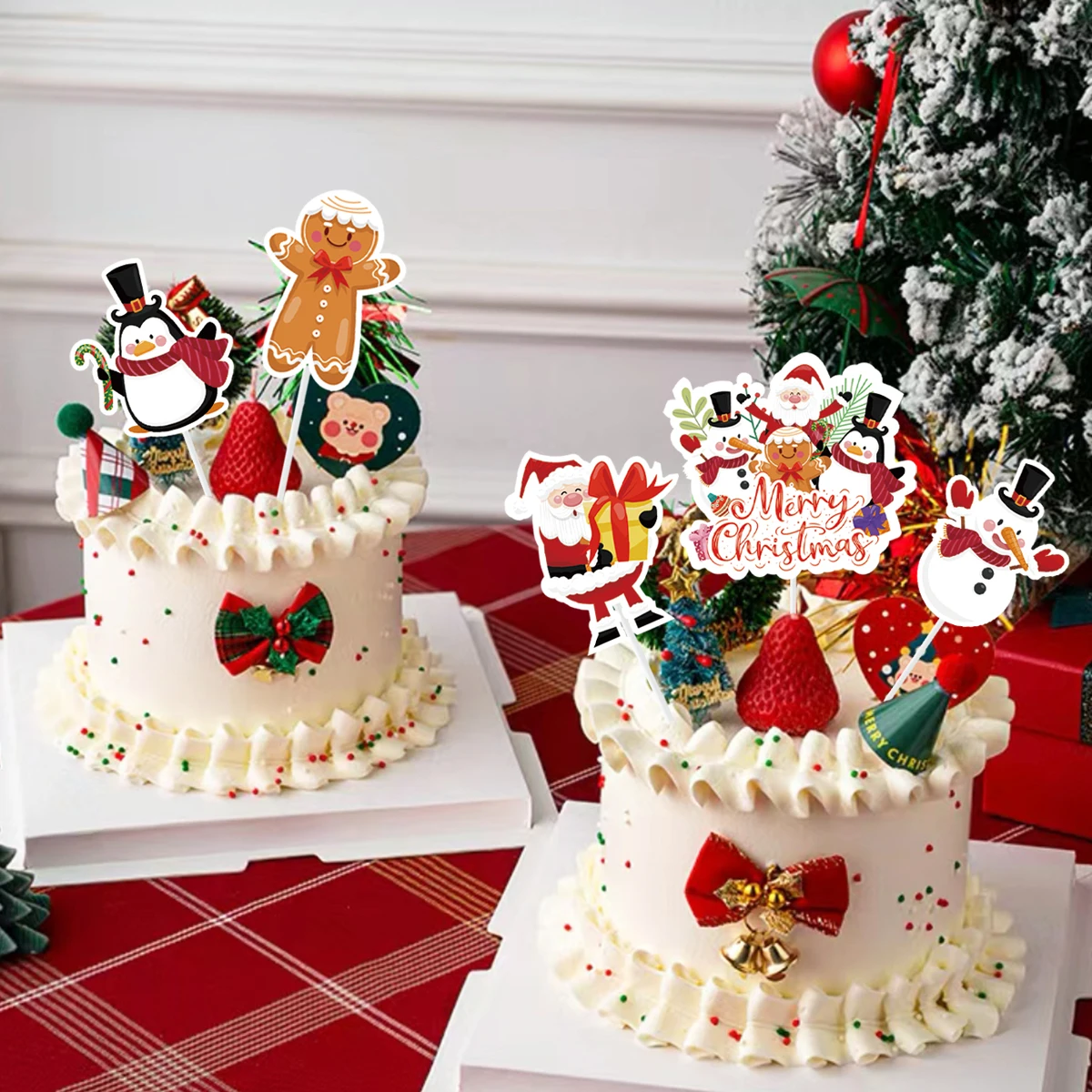 Merry Christmas Cartoon Santa Claus Cupcake Toppers Snowman Penguin Cake Toppers Decoration Xmas Party Supplies 2025 NEW Year ﻿