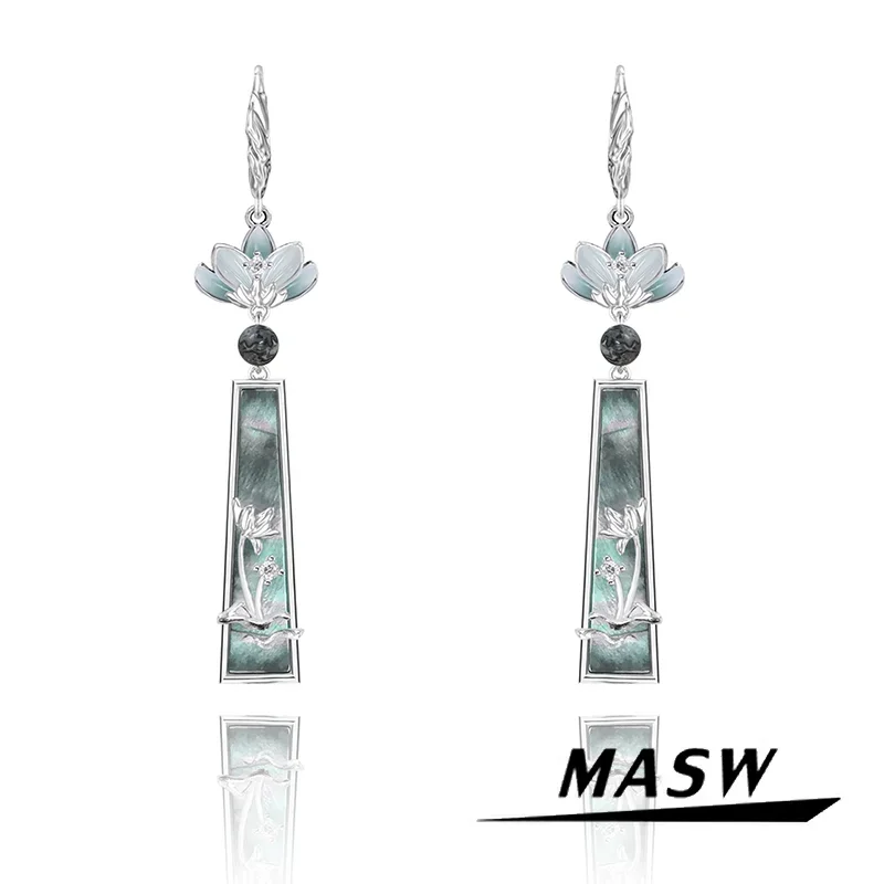 

MASW Original Design Vintage Temperament Lotus Flower Dangle Earrings For Women Girl Gift Fashion Jewelry 2024 Trend New