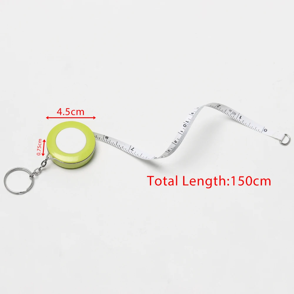 Retractable 150cm/60 Inch Camping Candy Color Measuring Tool Tape Measure Soft Ruler Keychain