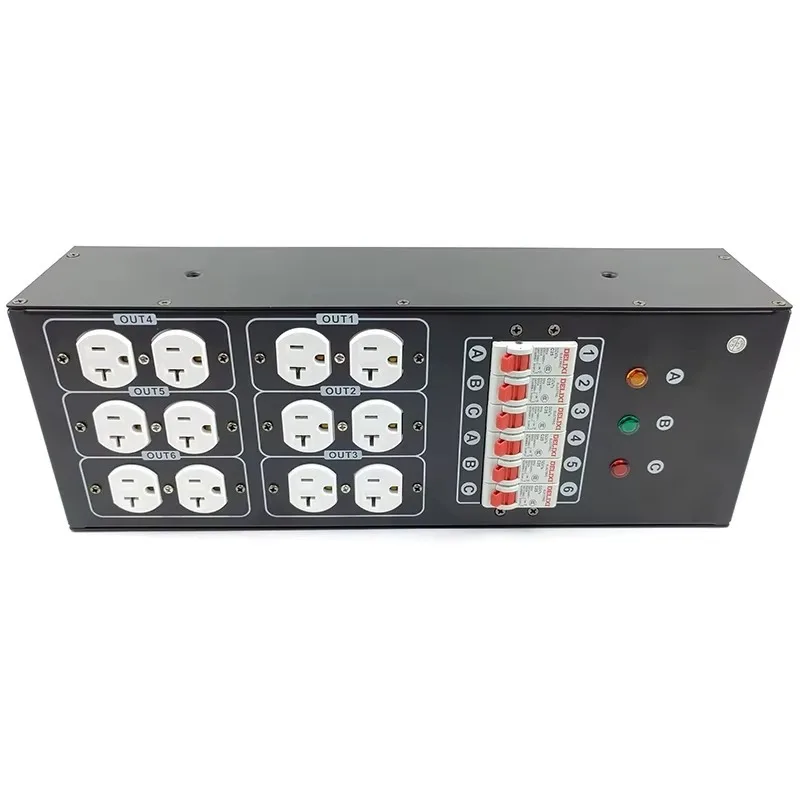 Portable 32A US Plug 6-Way US Gauge Distribution Box for Stage Lighting 3-Phase 5-Wire Electrical Cabinet