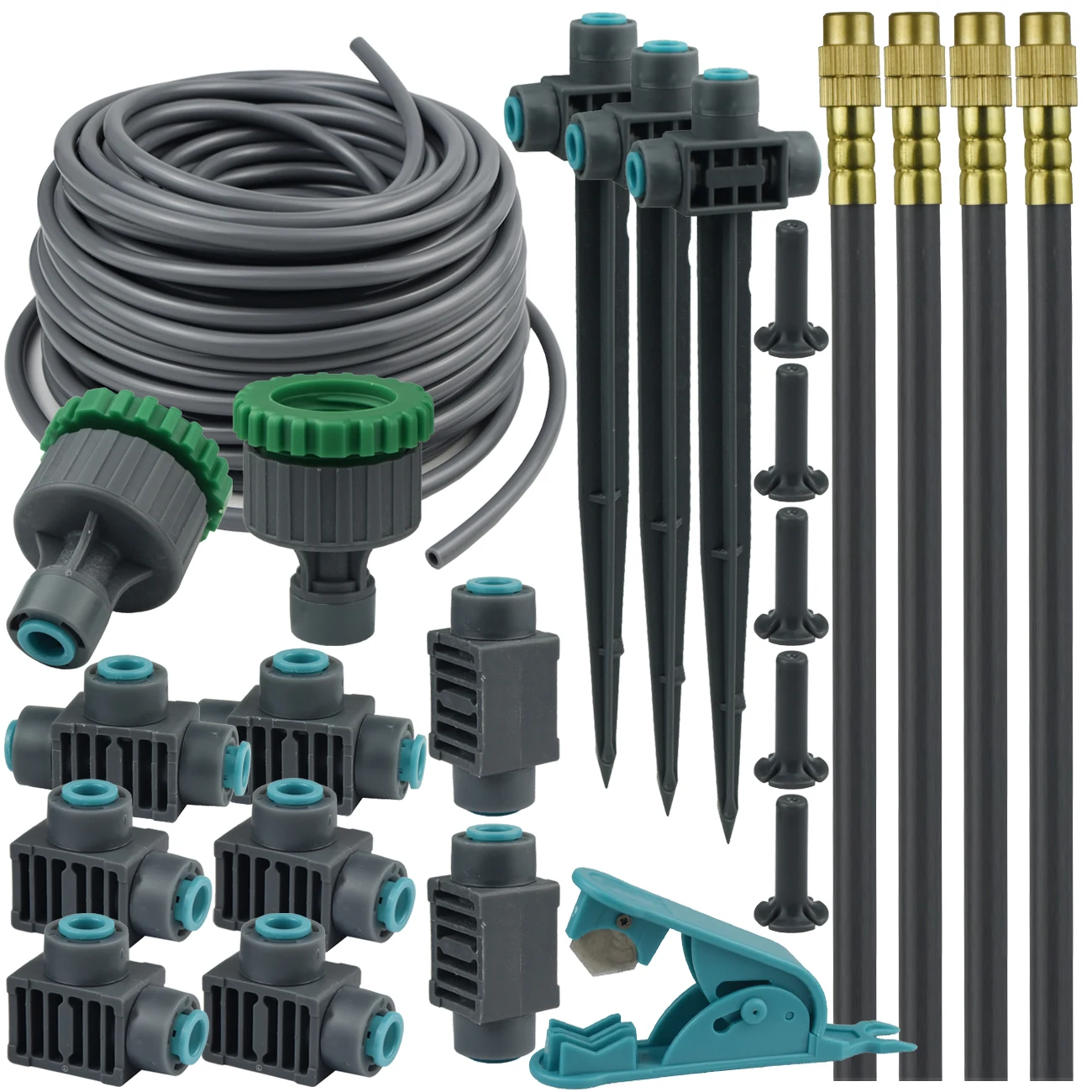 20cm 360° Free-bend Misting Nozzle Quick Connector Adjustable Brass Atomization Sprayer Garden Irrigation Watering 6mm PE Hose
