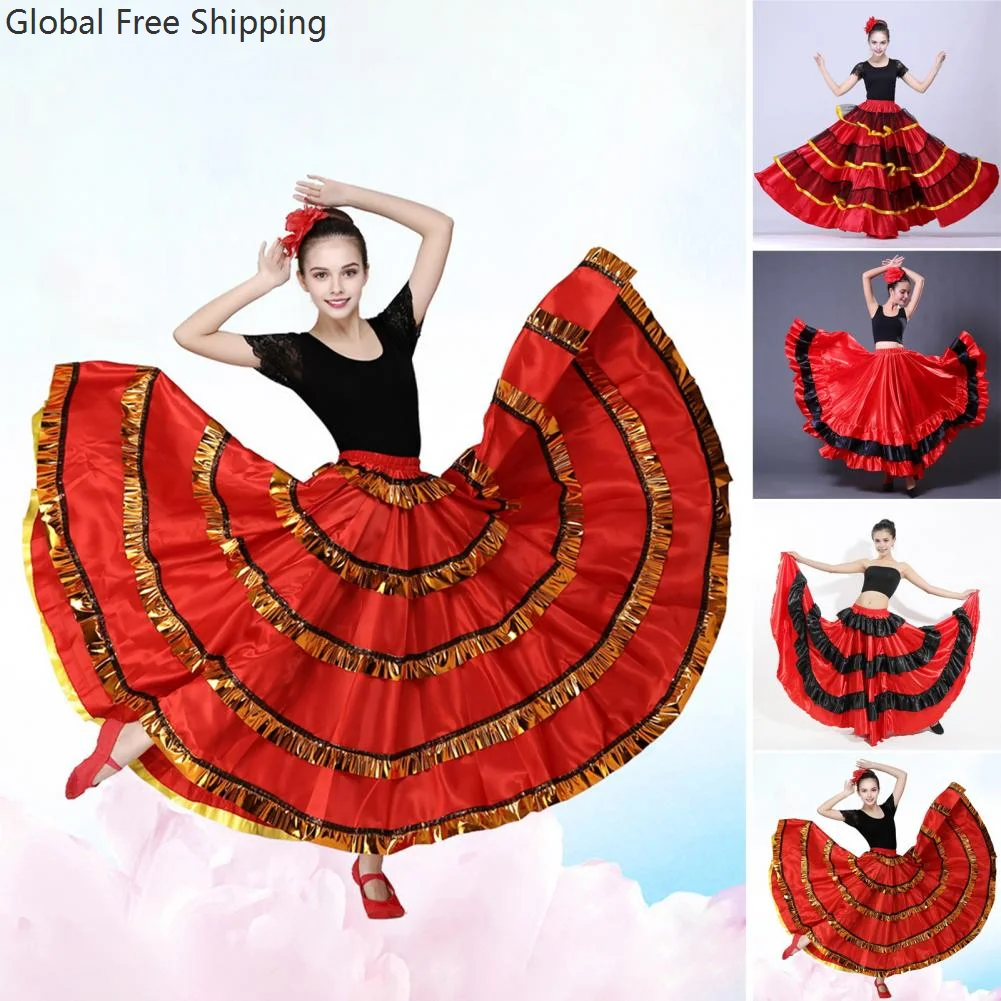 720 °   فتاة الغجر الإسبانية الفلامنكو فستان البوليستر الحرير لامعة واسعة تنورة سوينغ كرنفال قاعة الحفلات ملابس رقص البطن تنورة 2026