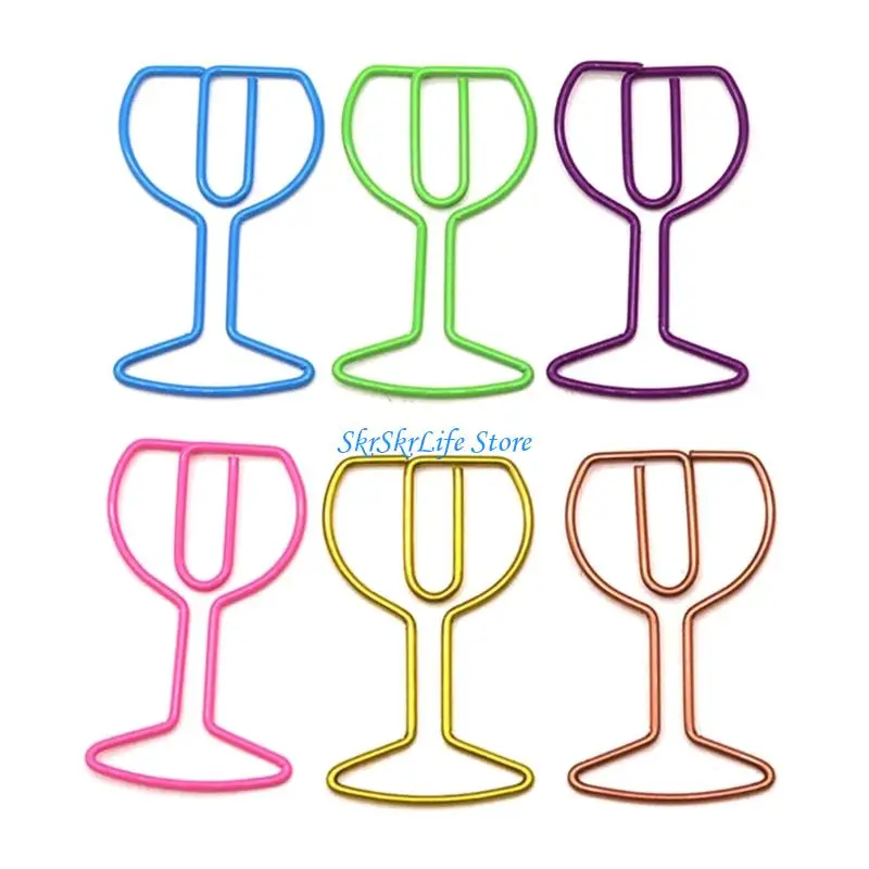 

E65E 30Pcs Wine Glass Paper Clip Small Paperclips Metal Paper Clamp Book Marker Clips for Document Paper Photo Organization