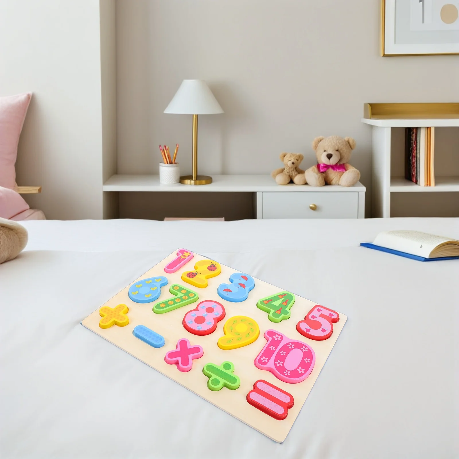 Puzzle en bois en forme de chiffres et d'alphabet, 3 pièces, Montessori, éducation préscolaire, apprentissage des mathématiques, jeux pour tout-petits, garçons et filles