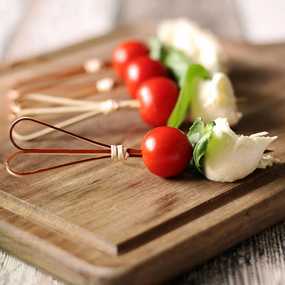 

100Pcs 12cm Scissors Shaped Bamboo Picks Disposable Wine Picks for Fruits Sandwiches Mini Burgers Red Fruit Sticks