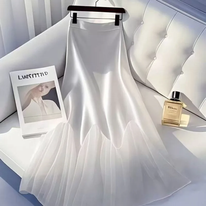 تنورة حورية البحر باللون الرمادي الرمادي التخسيس: شبكة غير متماثلة برباط وساتان لأحداث وحفلات الزفاف وحفلات الكوكتيل #5