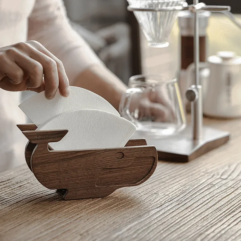 Whale Shape Coffee Filter Holder V-shaped Black Walnut Wooden Rack Durable And Firm Open Filter Paper Holder