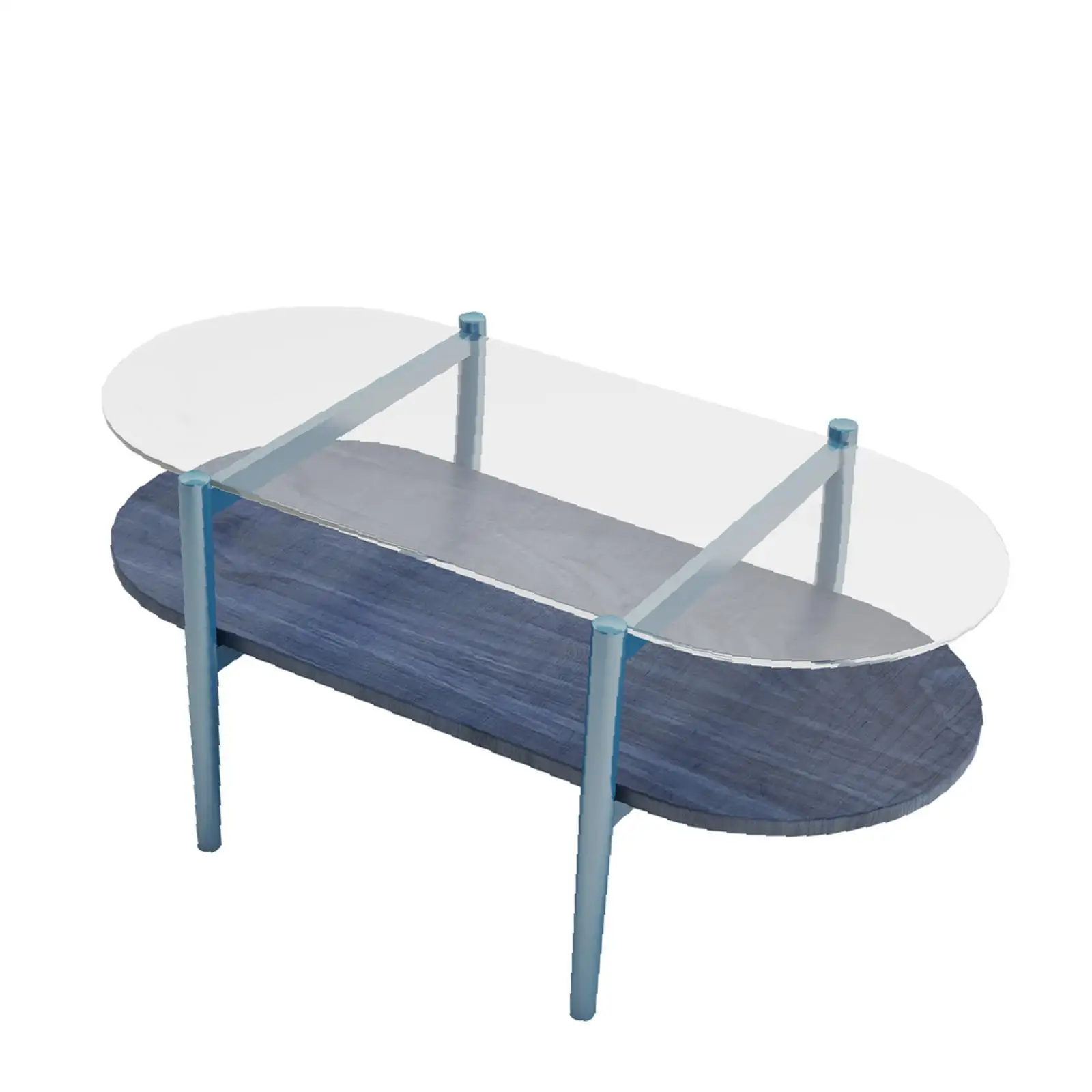 Transparent Glass Coffee Table Oval Double Shelf Coffee Brown MDF Modern Style for Corner Table in Seating Room