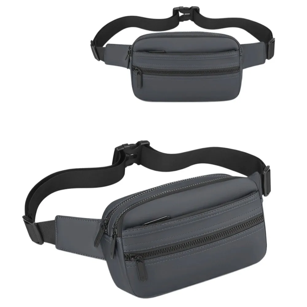 Portable PU Men's Waist Bag Lightweight Adjustable Crossbdoy Chest Bag Multilayer Multifunctional Running Pouch Belt Gym